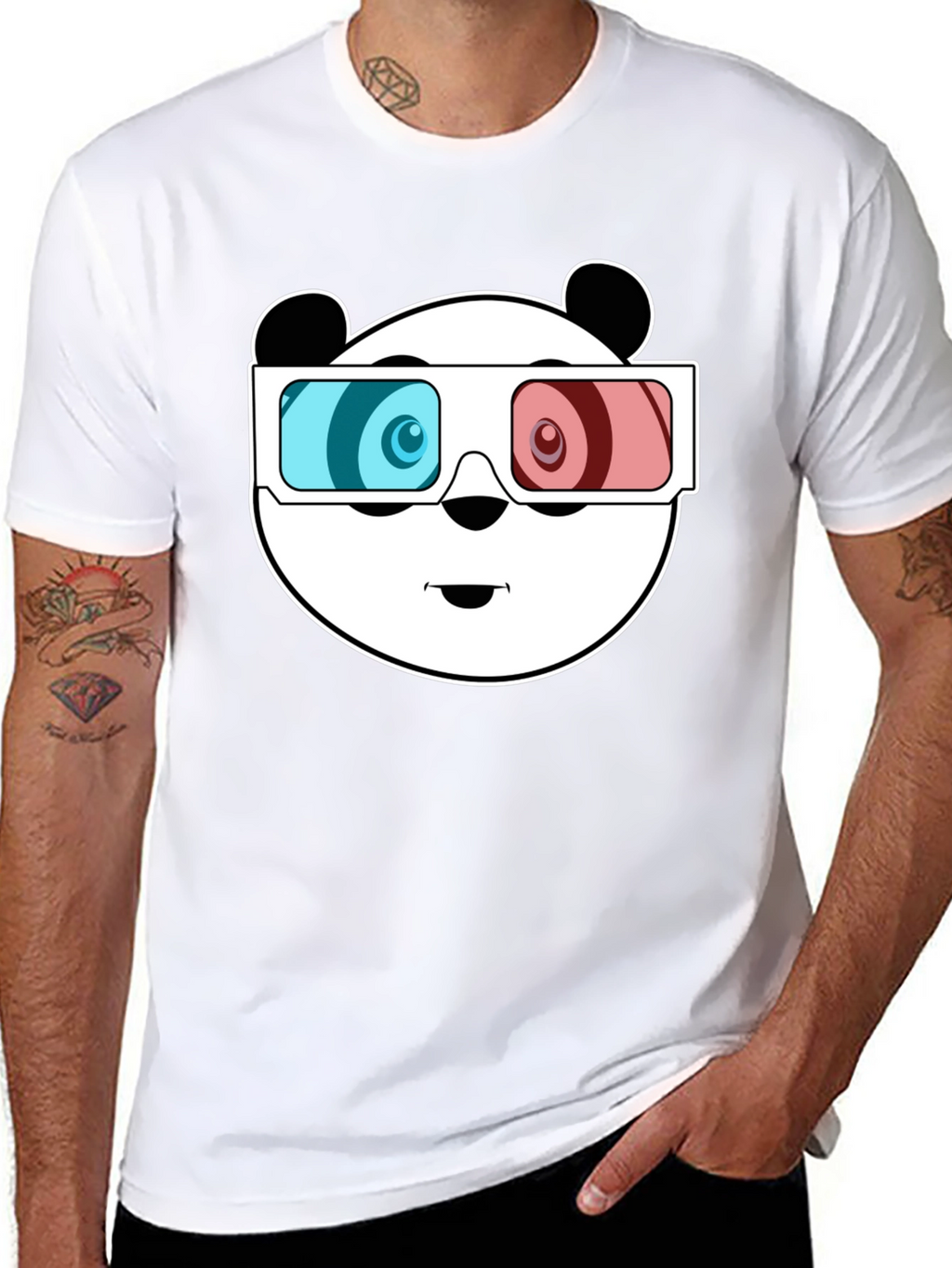 Cool Panda 3D Glasses Black T-Shirt