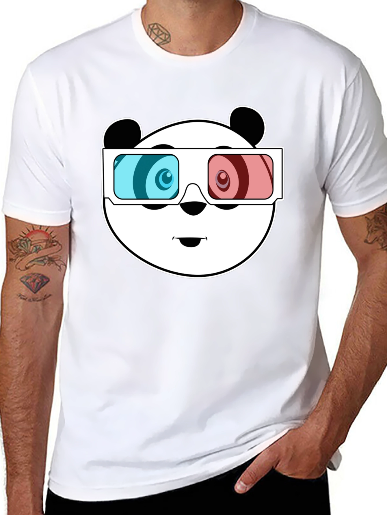 Cool Panda 3D Glasses Black T-Shirt