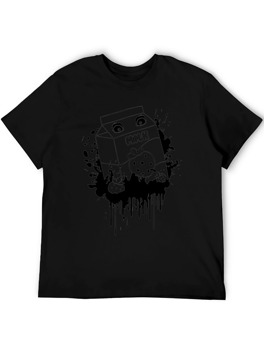 Strawberry Milk Cartoon Graphic Black T-Shirt