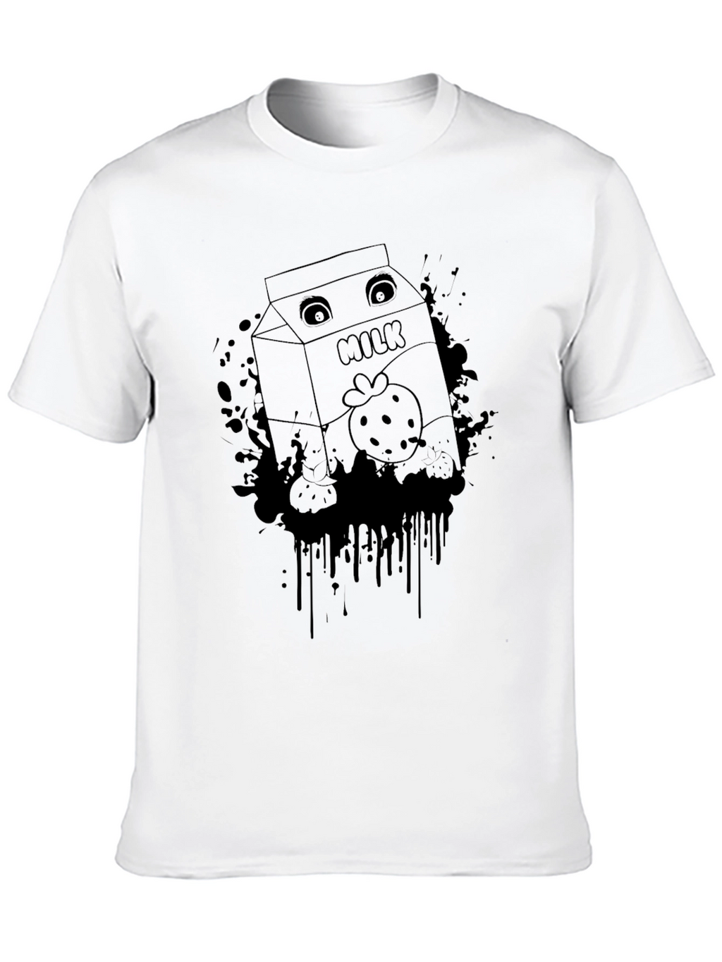 Strawberry Milk Cartoon Graphic Black T-Shirt