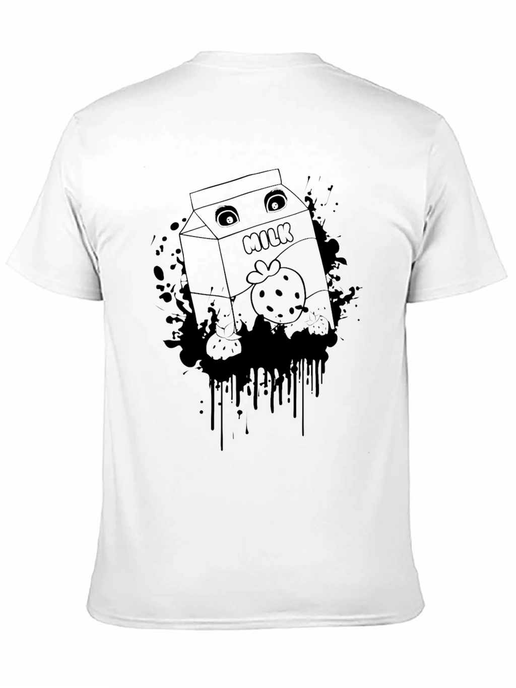 Strawberry Milk Cartoon Graphic Black T-Shirt