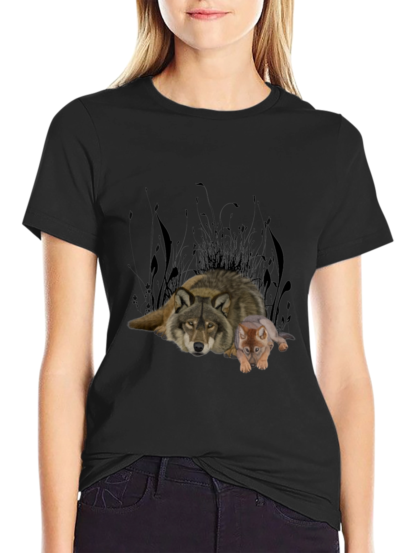 Wolf & Cub Graphic Tee - Black Cotton Blend