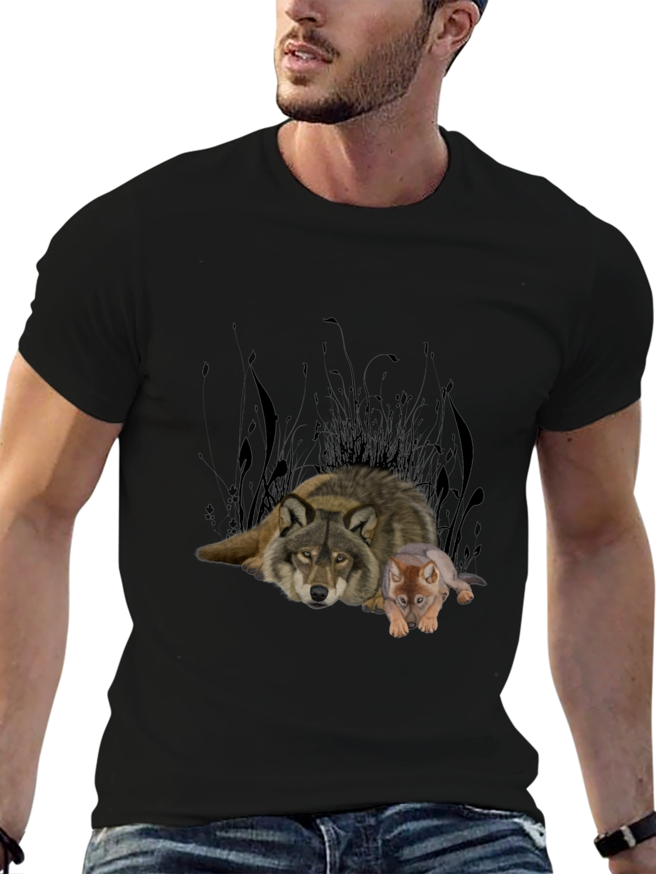 Wolf & Cub Graphic Tee - Black Cotton Blend
