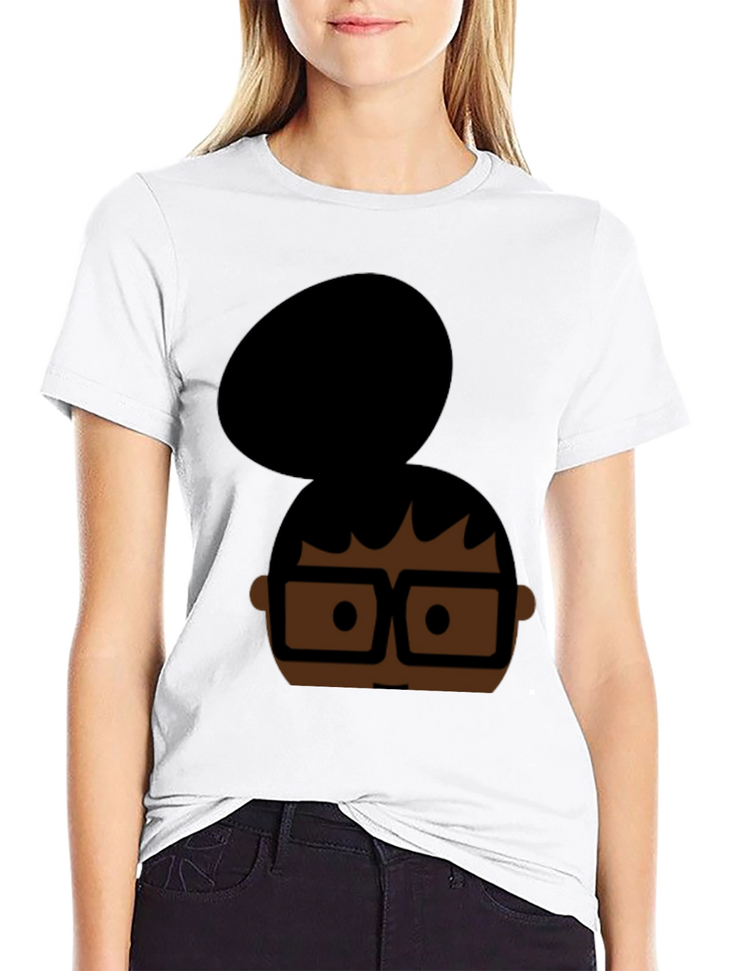Cartoon Bun & Glasses Black T-Shirt