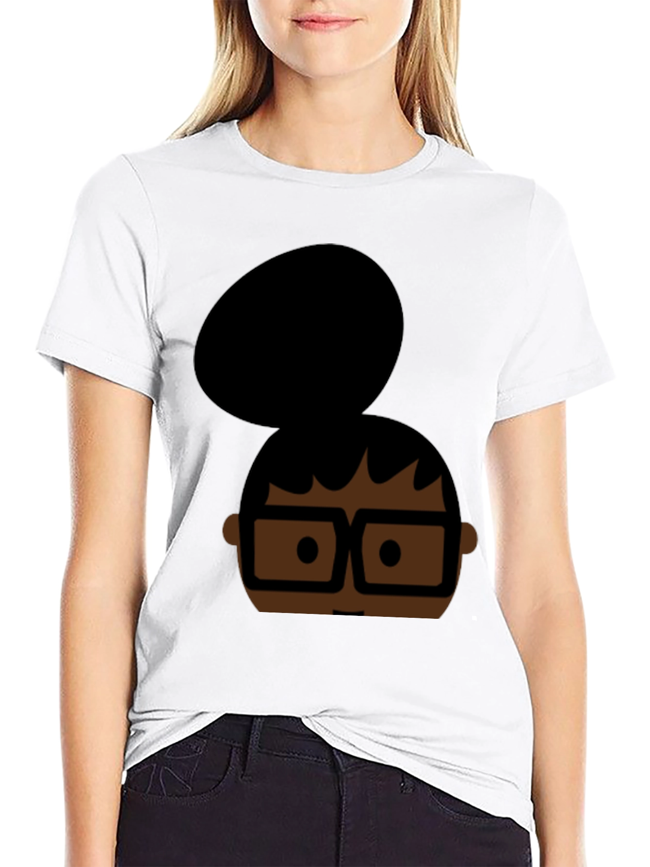 Cartoon Bun & Glasses Black T-Shirt