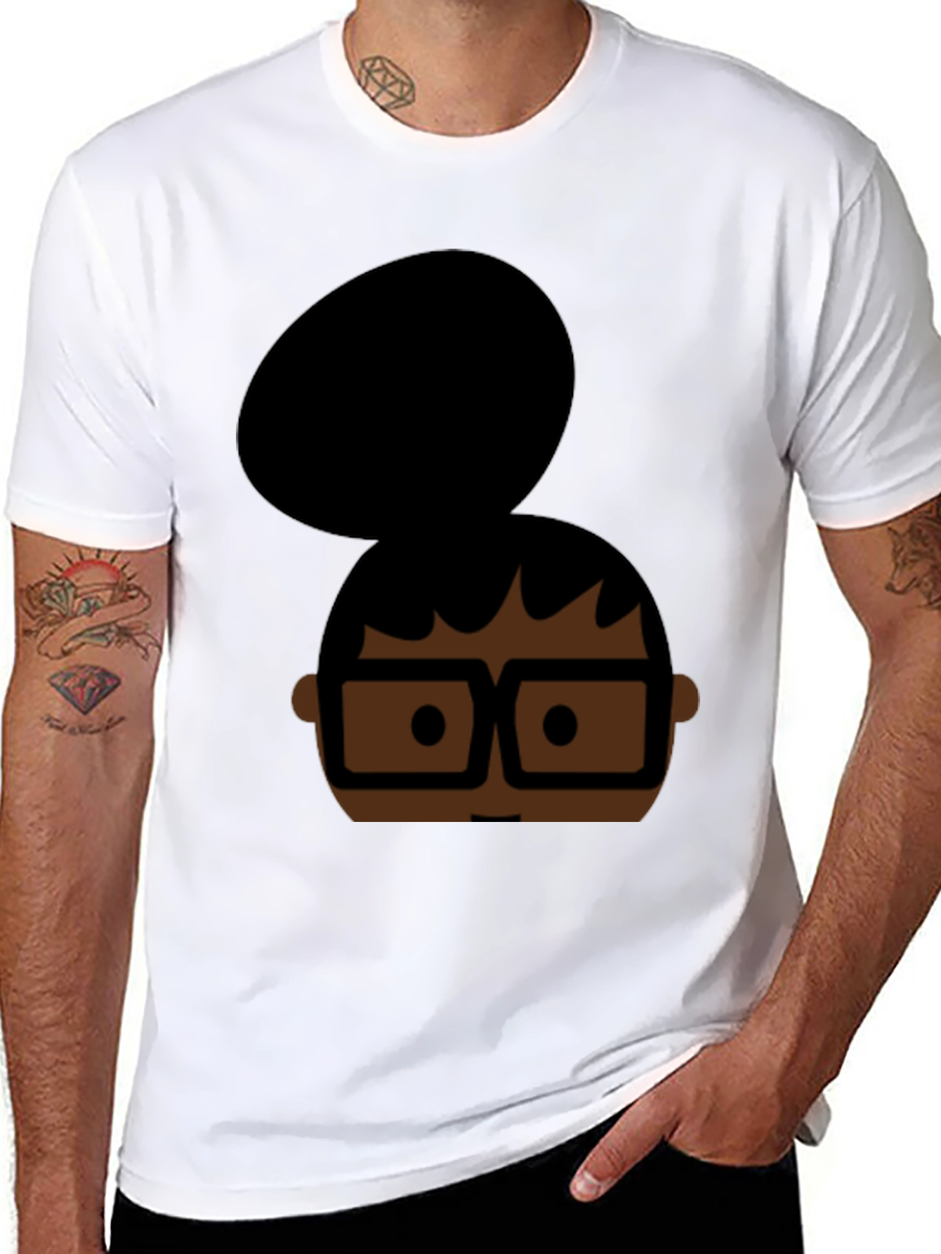 Cartoon Bun & Glasses Black T-Shirt