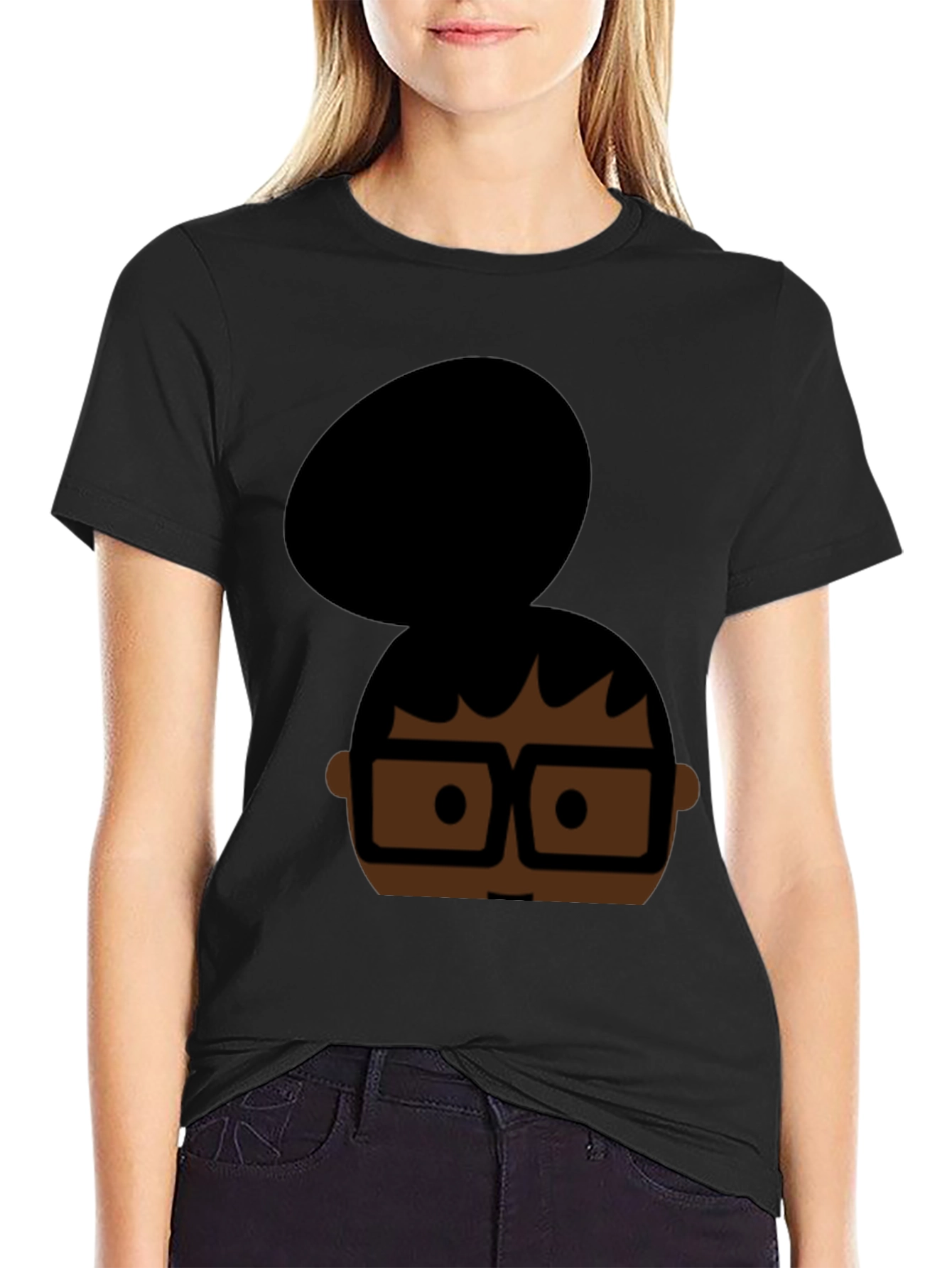 Cartoon Bun & Glasses Black T-Shirt