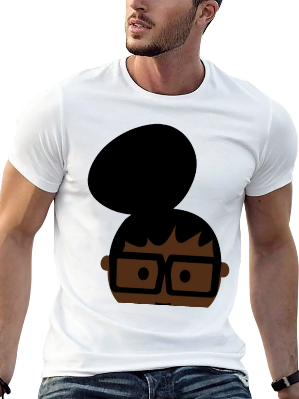 Cartoon Bun & Glasses Black T-Shirt
