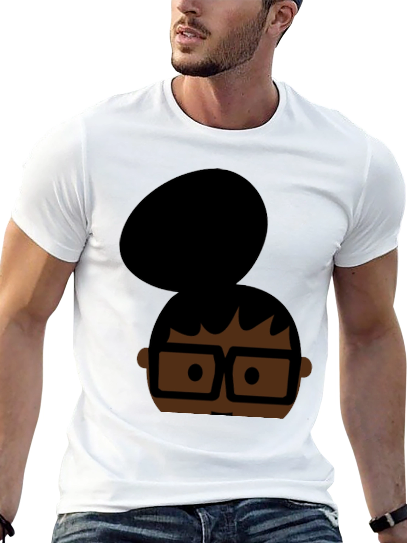 Cartoon Bun & Glasses Black T-Shirt