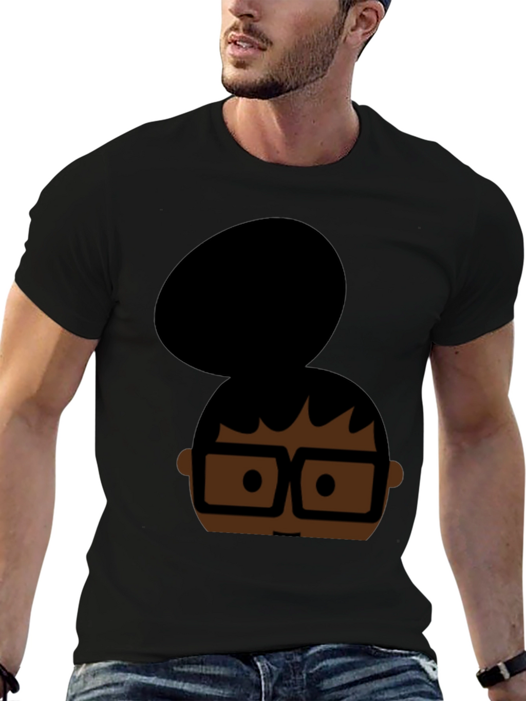 Cartoon Bun & Glasses Black T-Shirt