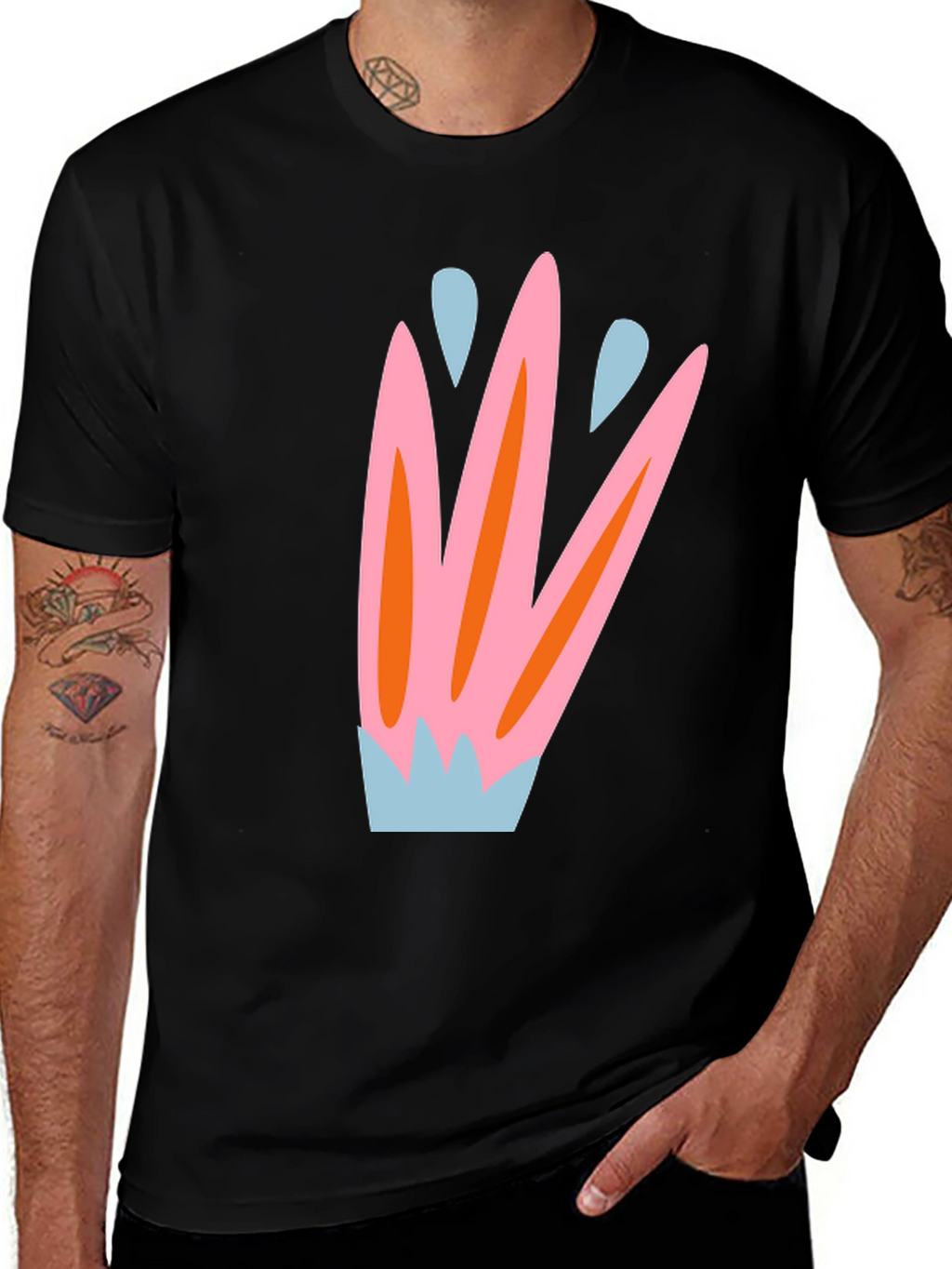 Abstract Floral Print Black T-Shirt