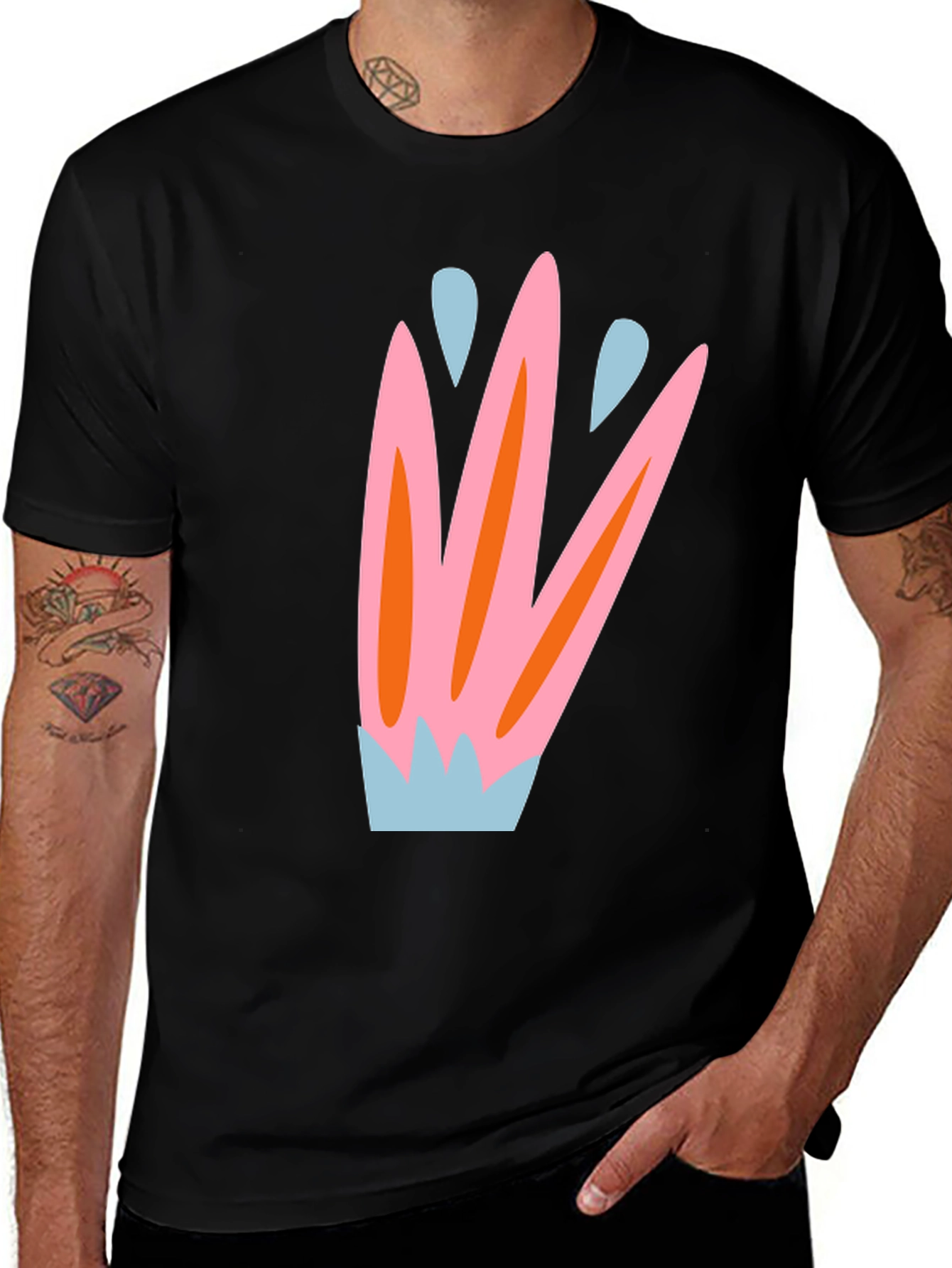 Abstract Floral Print Black T-Shirt