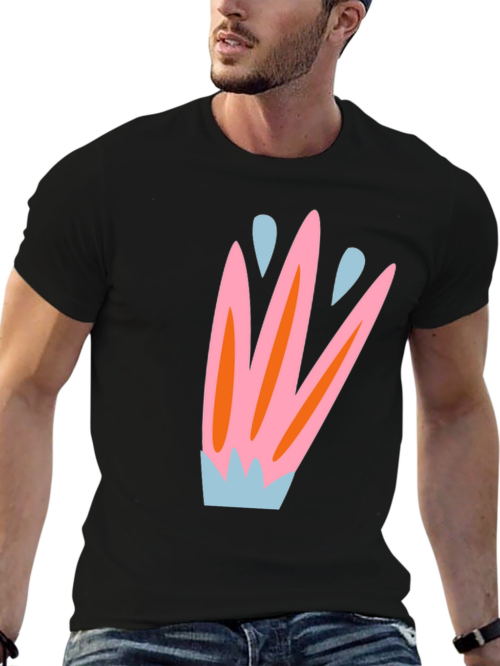 Abstract Floral Print Black T-Shirt