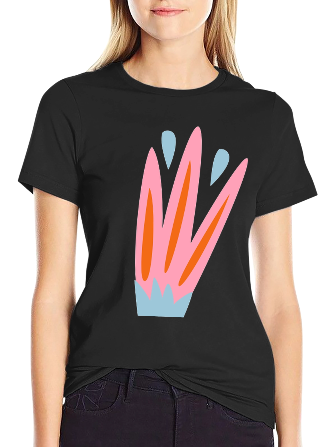 Abstract Floral Print Black T-Shirt