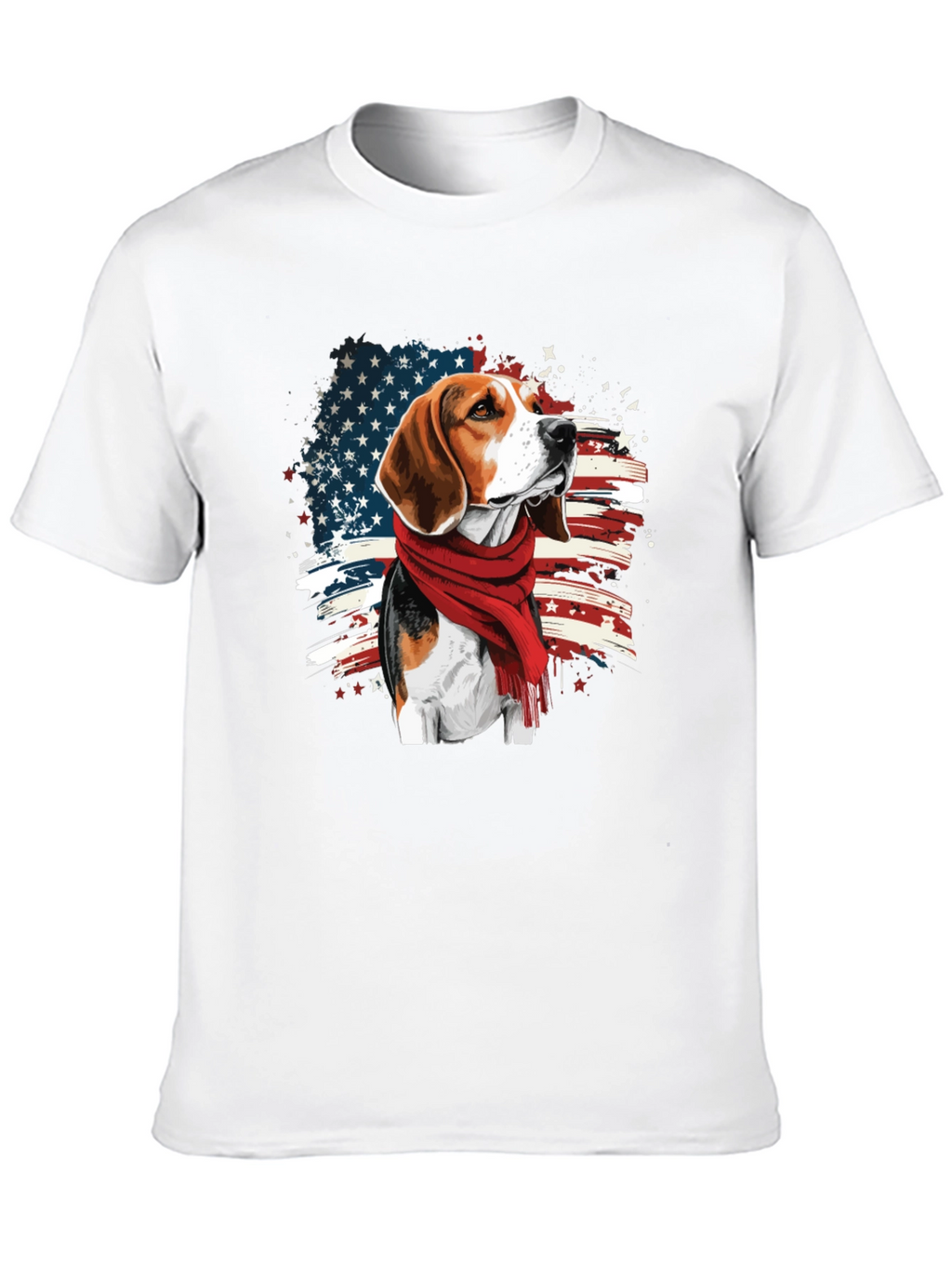 Patriotic Beagle T-Shirt - USA Flag Scarf