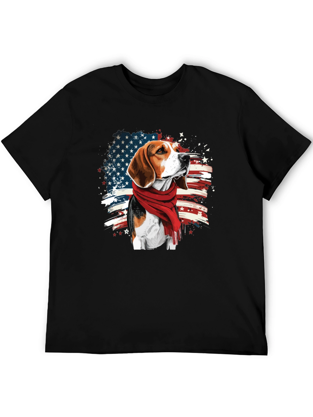 Patriotic Beagle T-Shirt - USA Flag Scarf