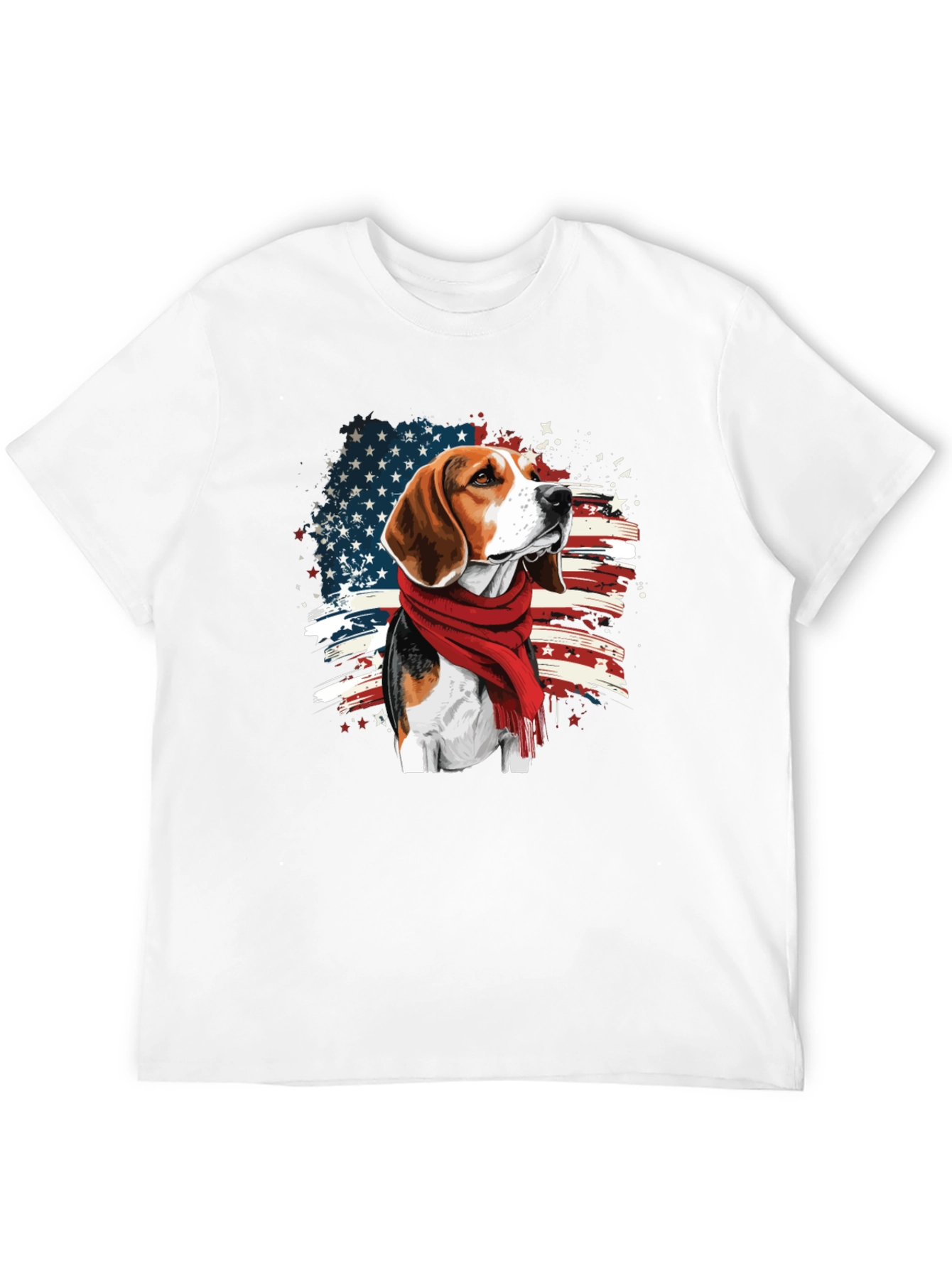 Patriotic Beagle T-Shirt - USA Flag Scarf