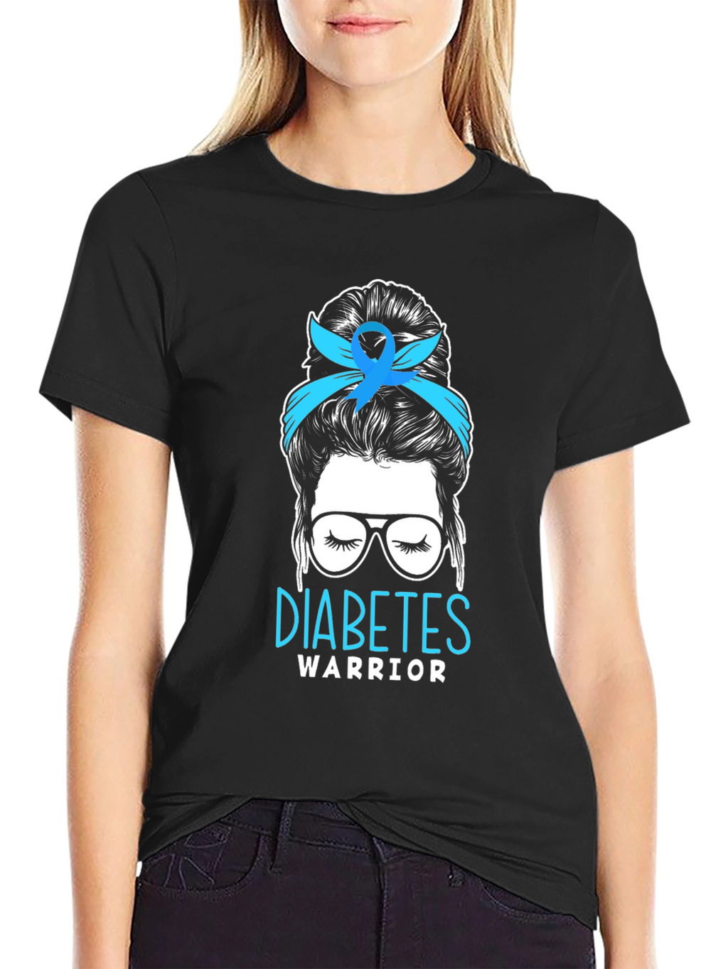 Diabetes Warrior Messy Bun T-Shirt