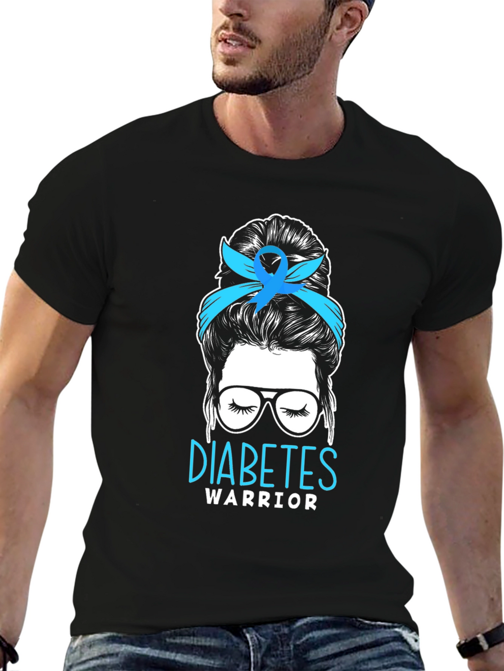 Diabetes Warrior Messy Bun T-Shirt