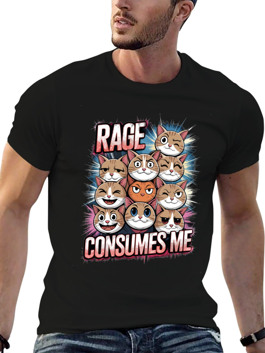 Rage Consumes Me Cats Graphic T-Shirt
