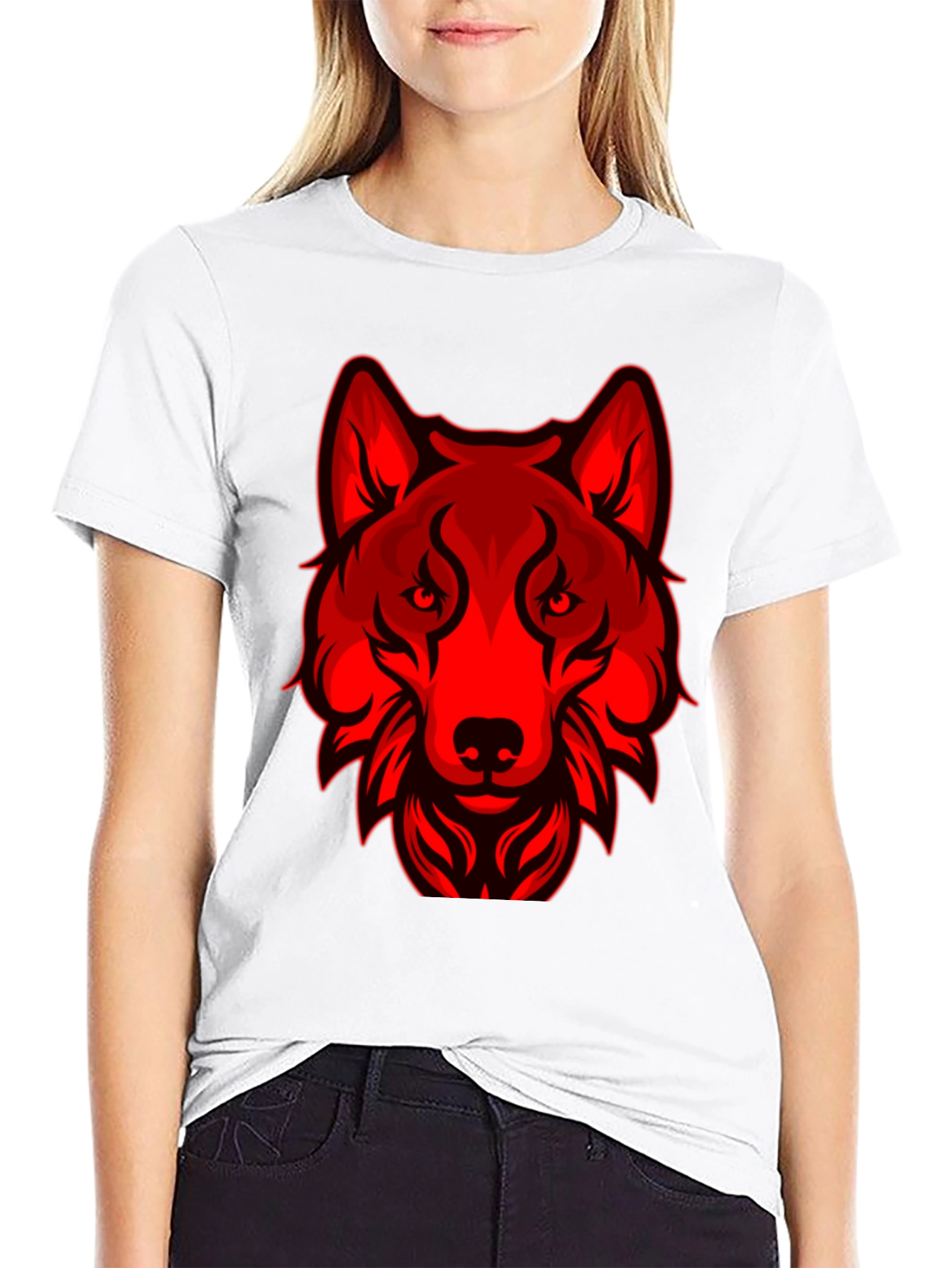 Red Wolf Graphic T-Shirt - Mens Black Tee