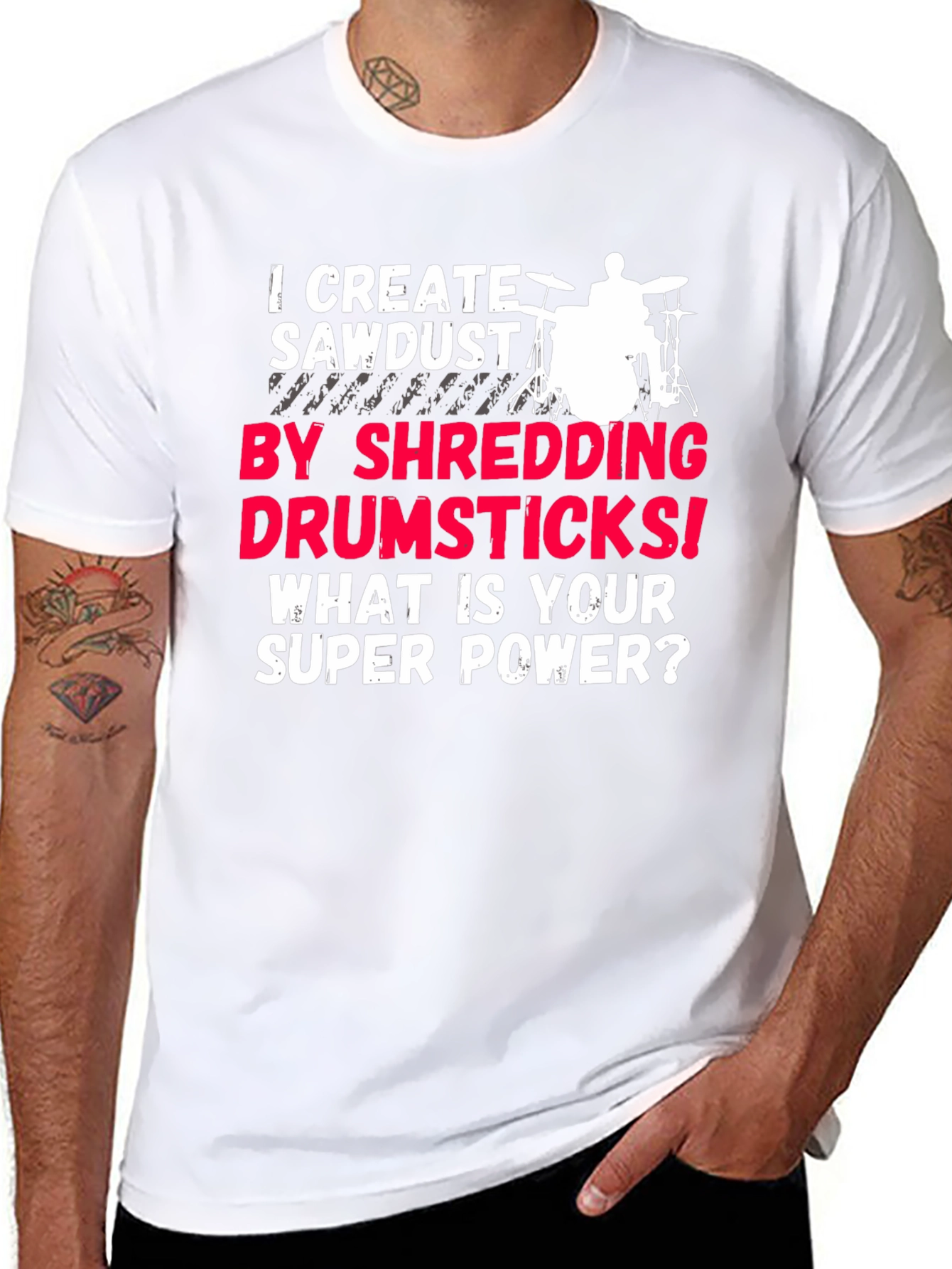 Drummer Super Power T-Shirt - Shredding Drumsticks!