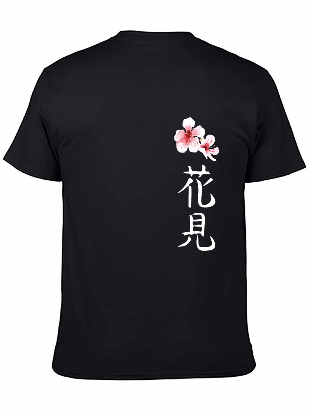 Black T-Shirt with Floral Japanese Kanji Design