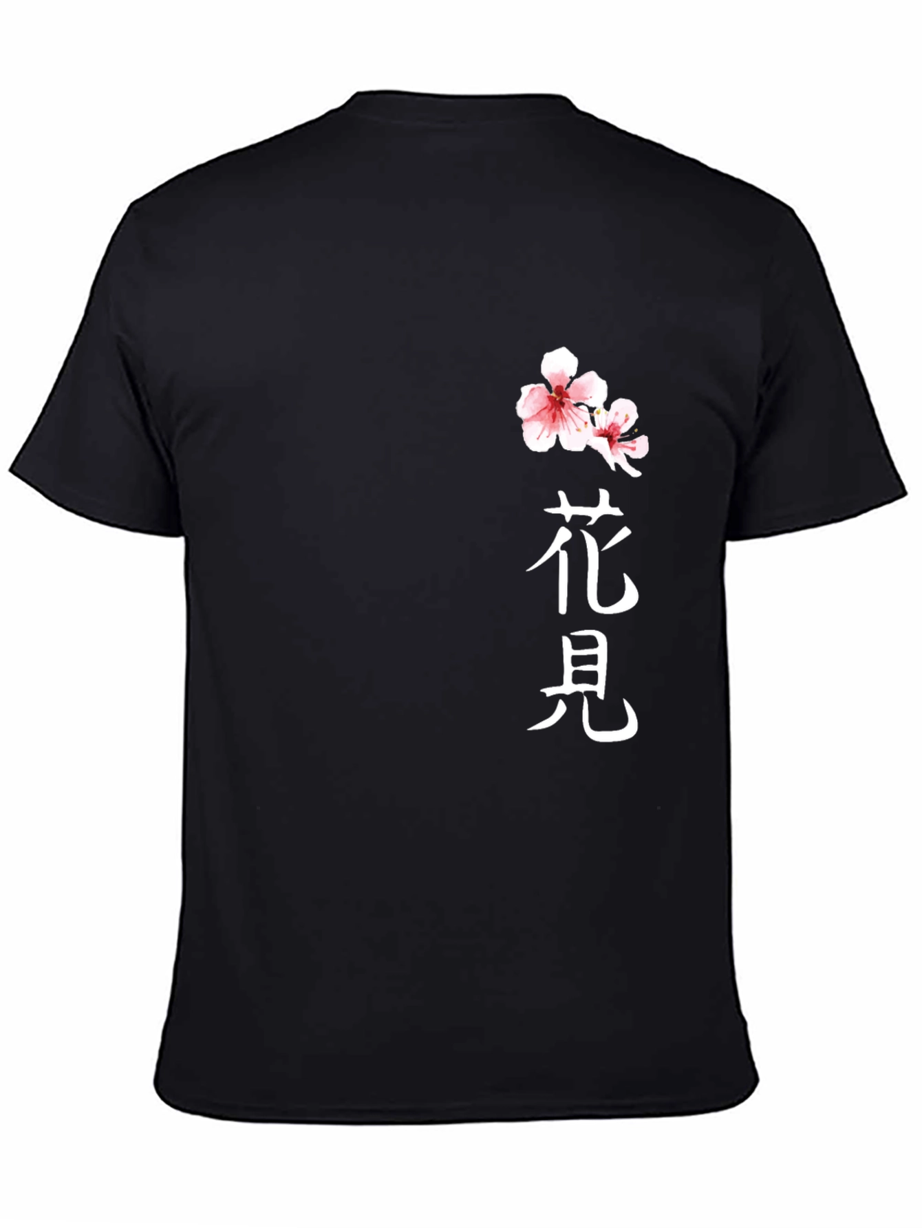 Black T-Shirt with Floral Japanese Kanji Design