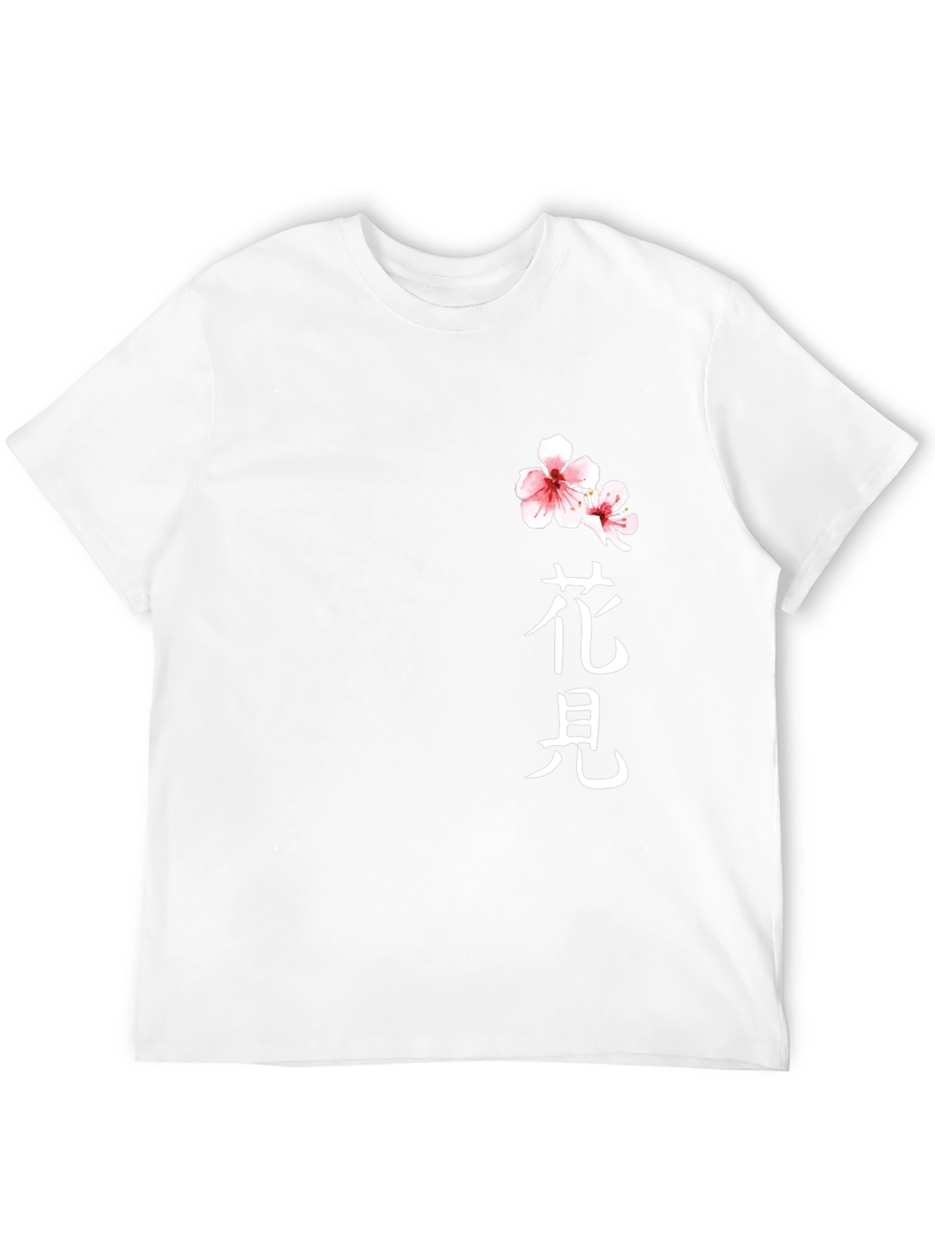 Black T-Shirt with Floral Japanese Kanji Design