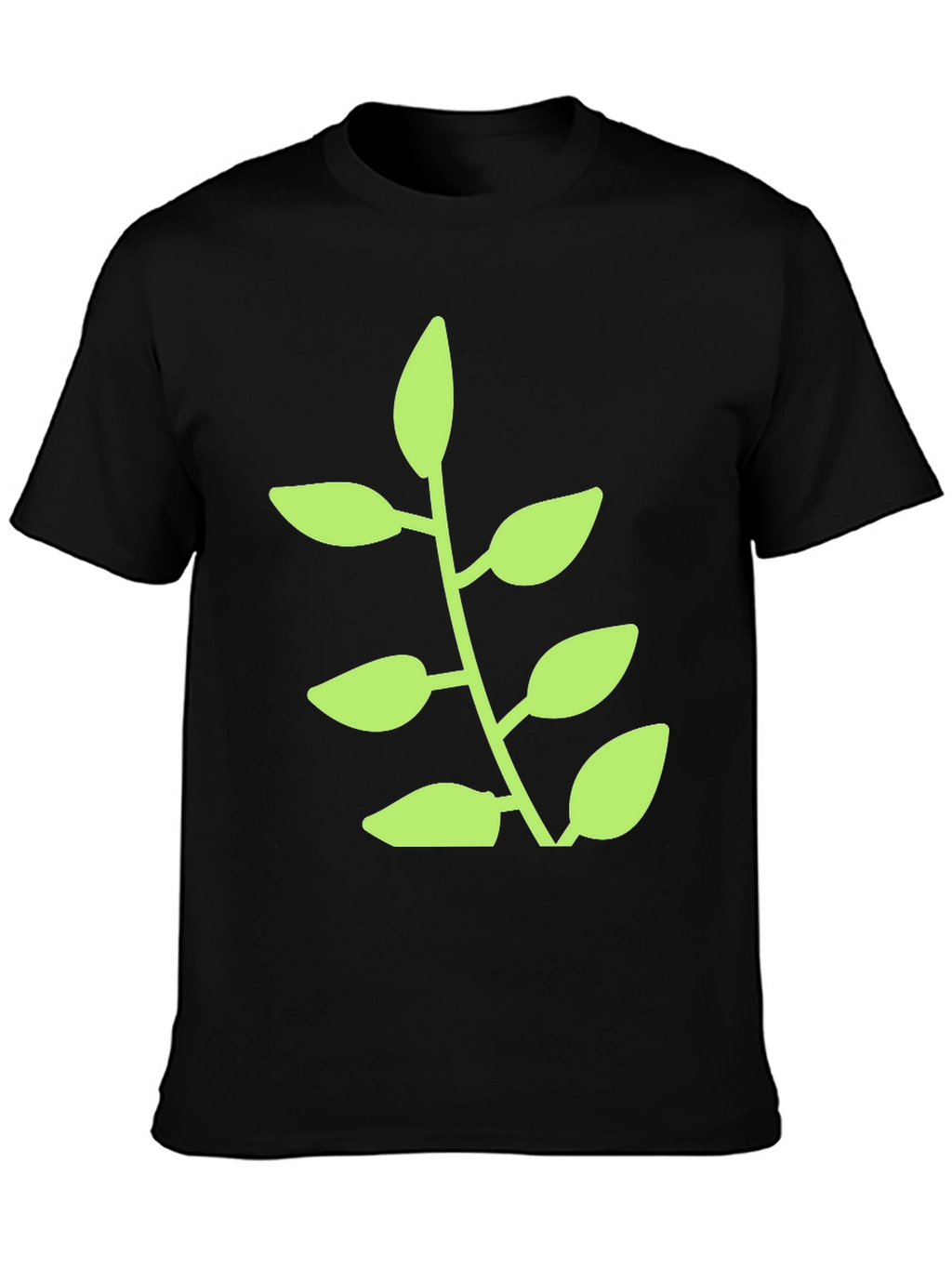 Green Plant Graphic Black T-Shirt