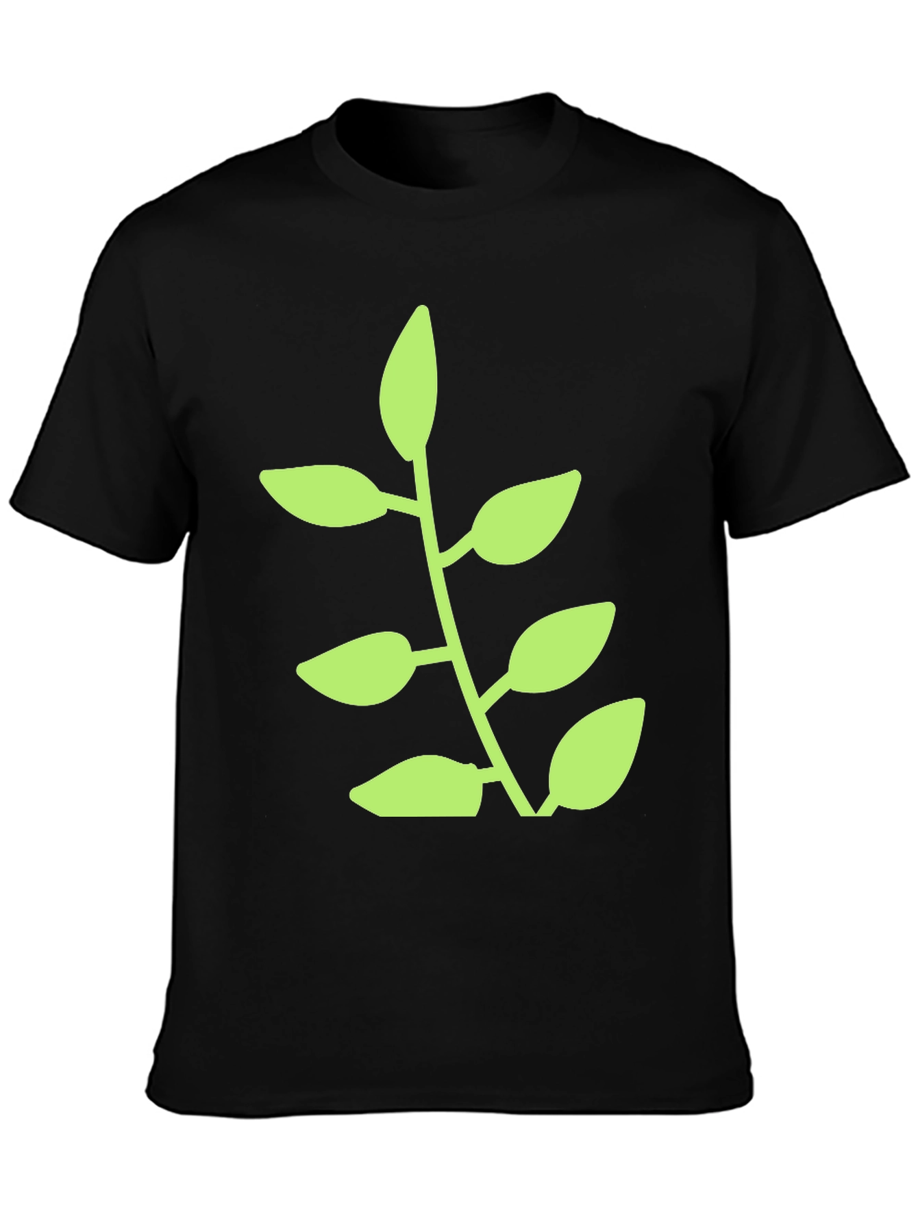 Green Plant Graphic Black T-Shirt