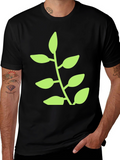 Green Plant Graphic Black T-Shirt