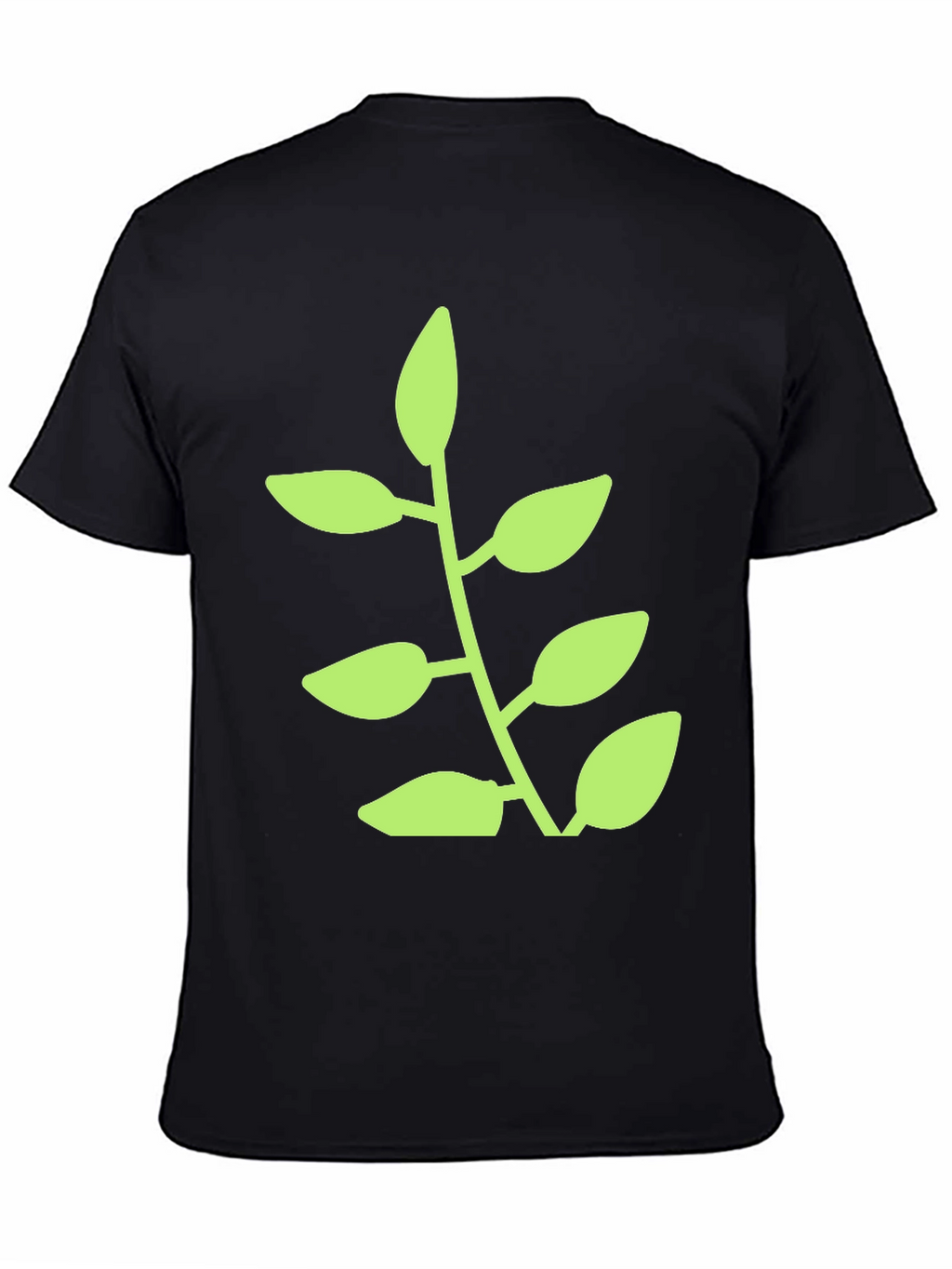 Green Plant Graphic Black T-Shirt