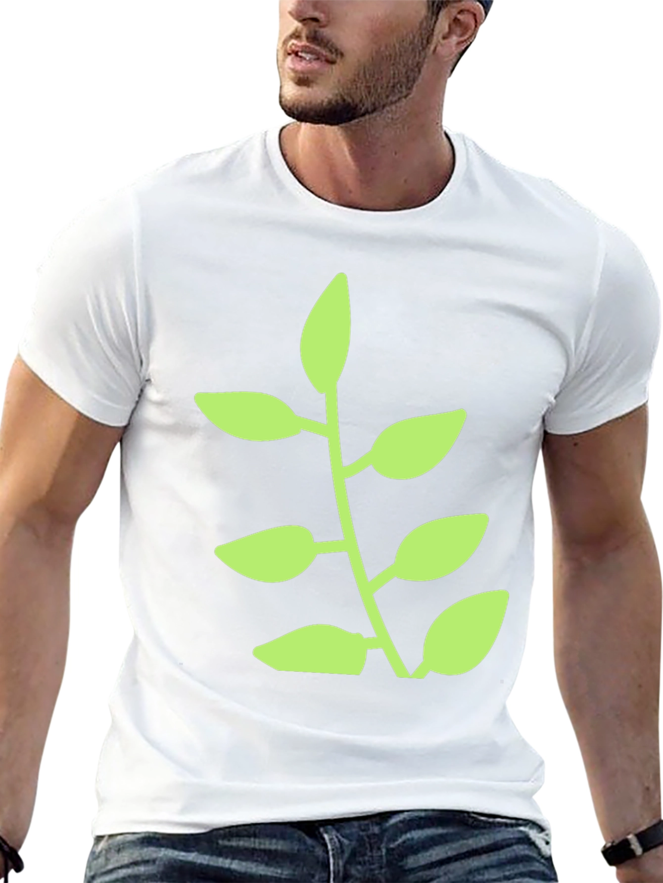 Green Plant Graphic Black T-Shirt