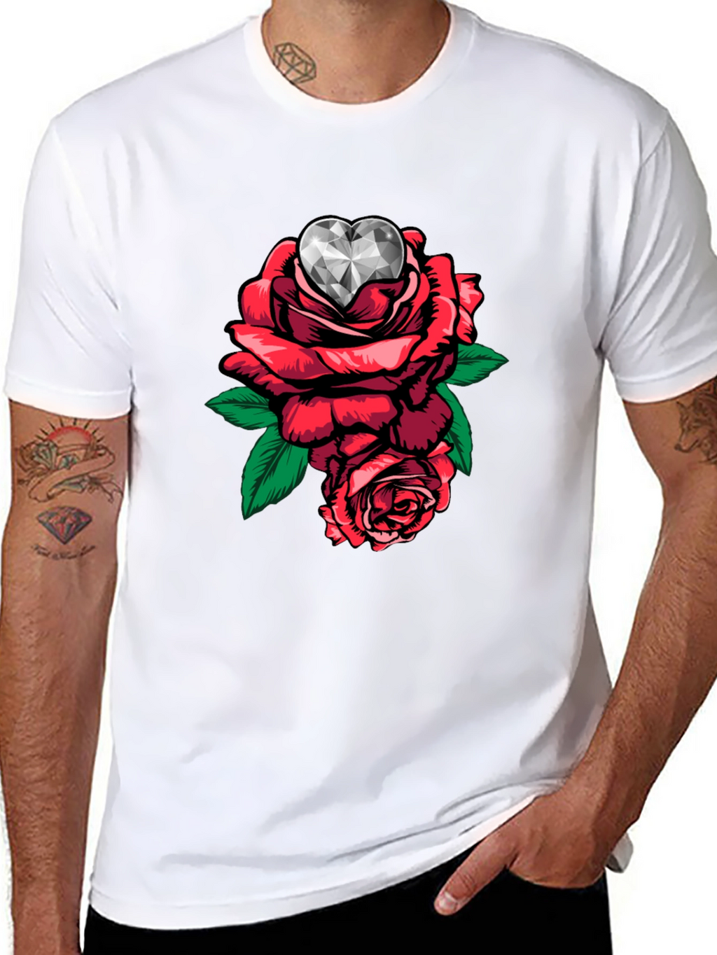 Rose Diamond Heart Graphic T-Shirt