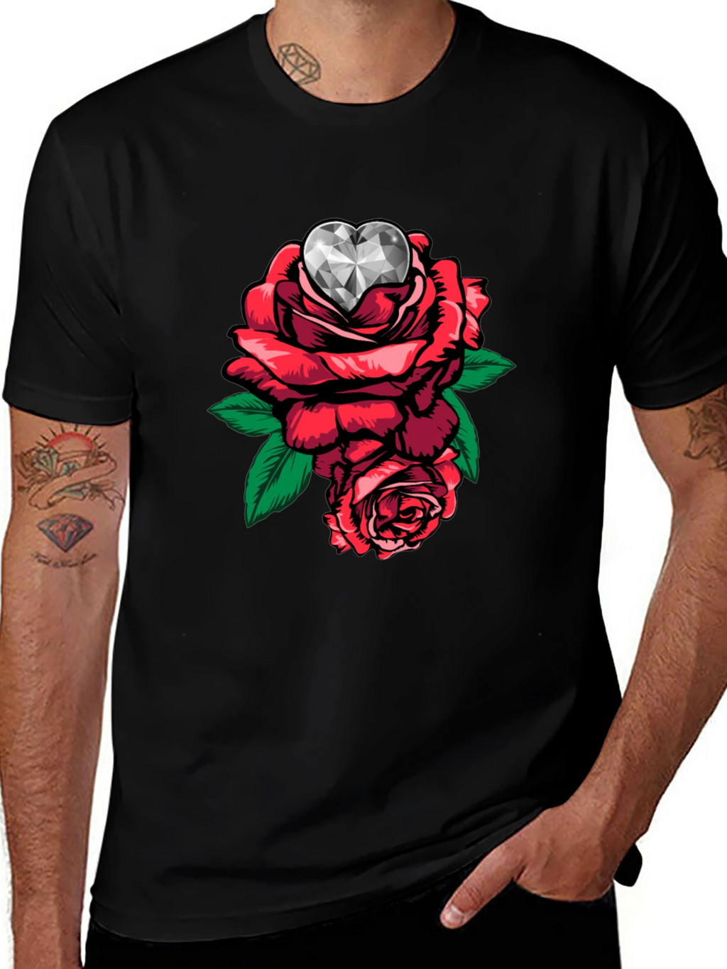 Rose Diamond Heart Graphic T-Shirt