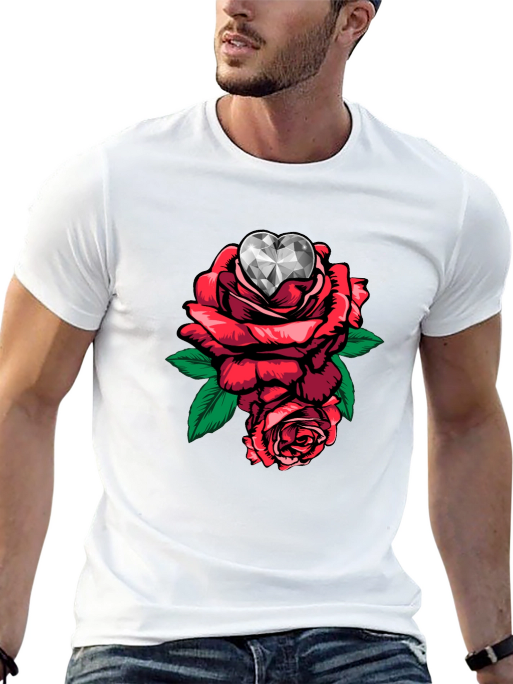 Rose Diamond Heart Graphic T-Shirt