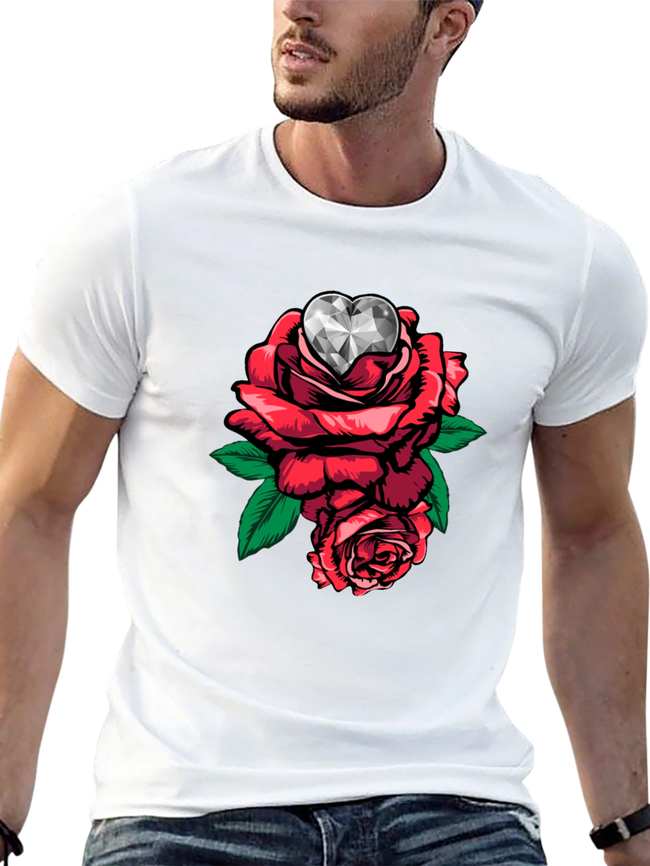 Rose Diamond Heart Graphic T-Shirt