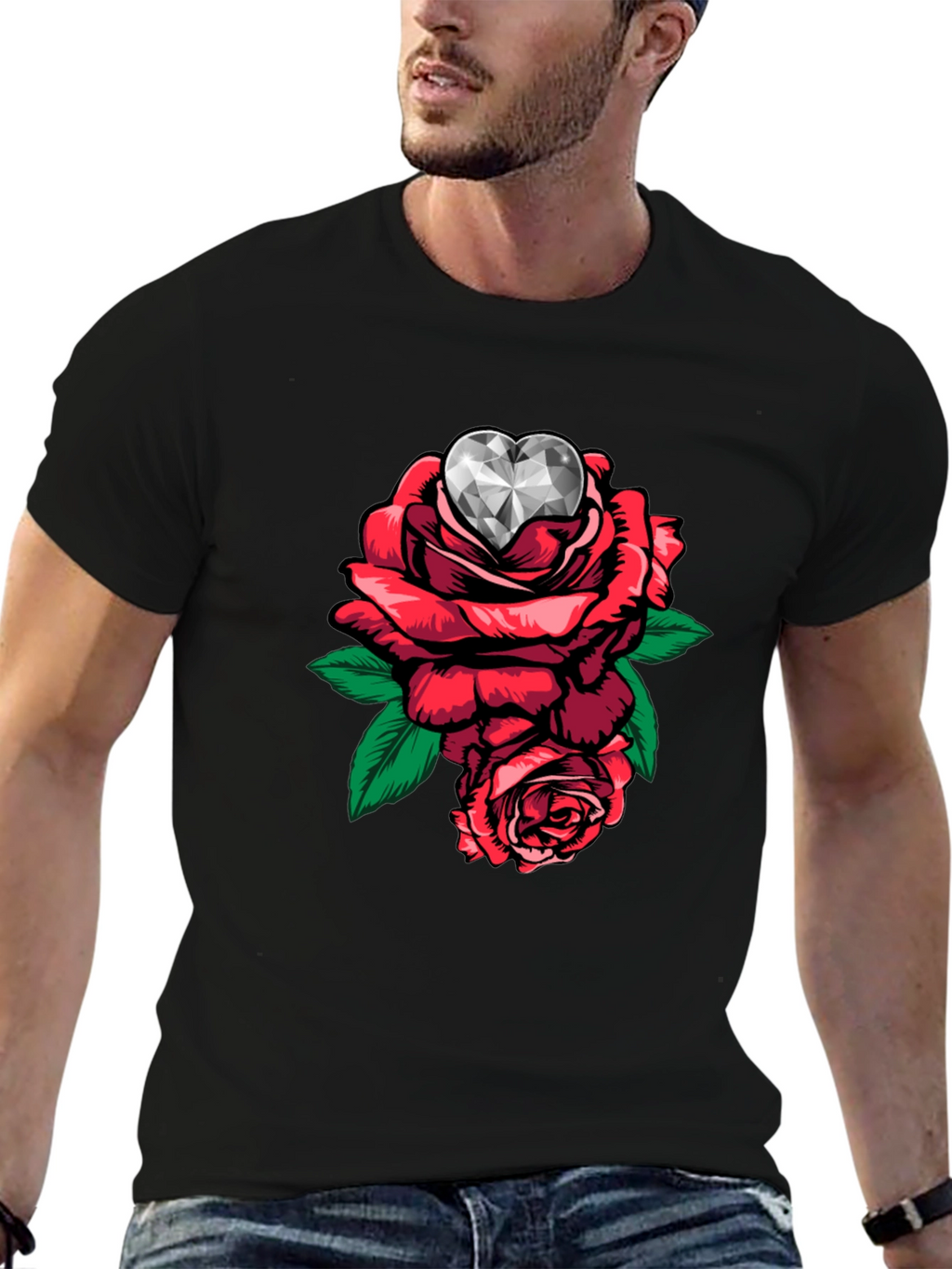 Rose Diamond Heart Graphic T-Shirt