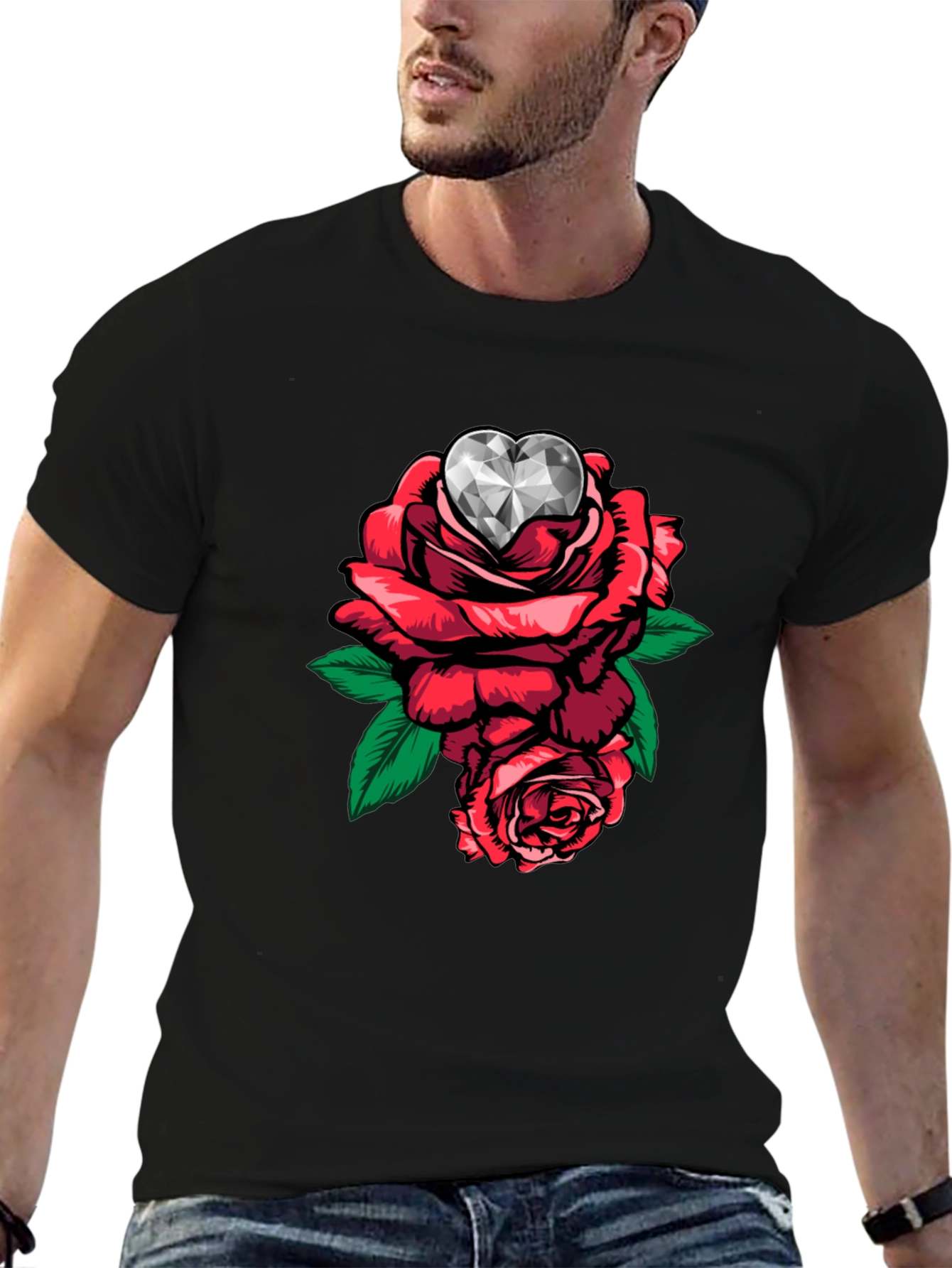 Rose Diamond Heart Graphic T-Shirt
