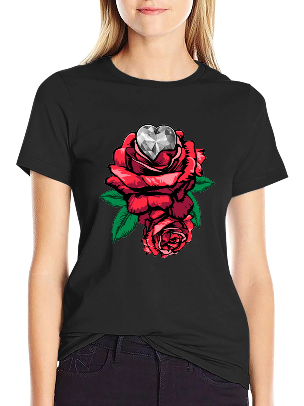 Rose Diamond Heart Graphic T-Shirt