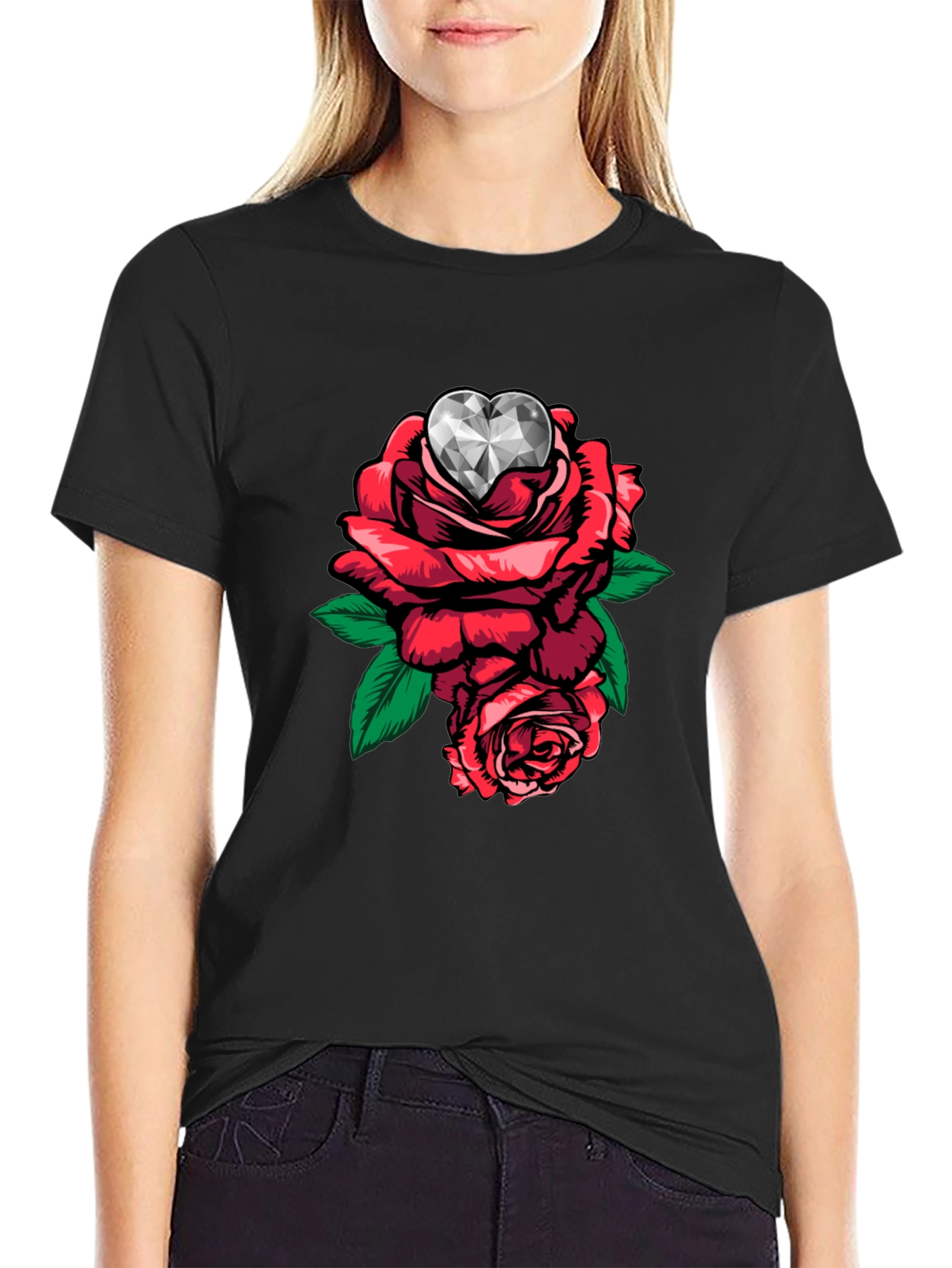 Rose Diamond Heart Graphic T-Shirt