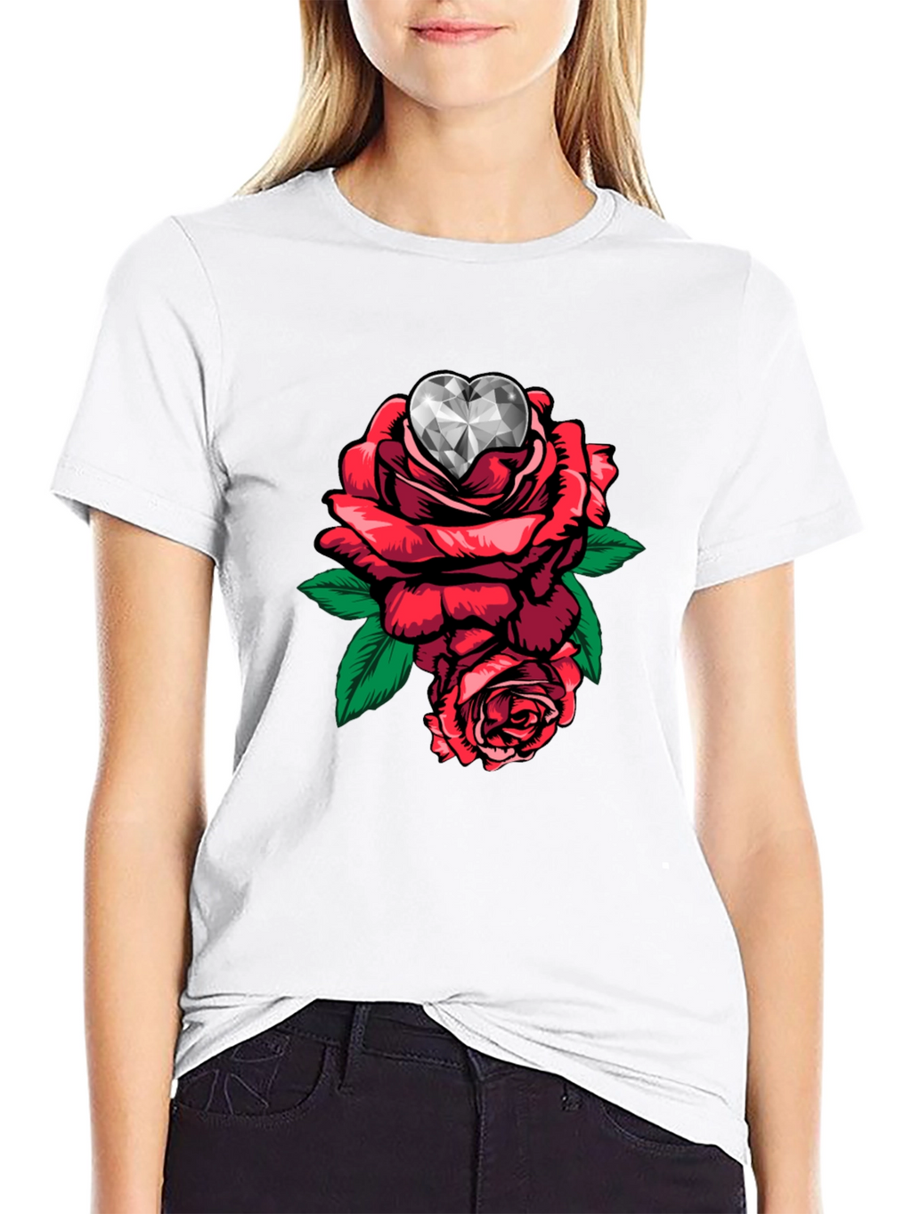 Rose Diamond Heart Graphic T-Shirt