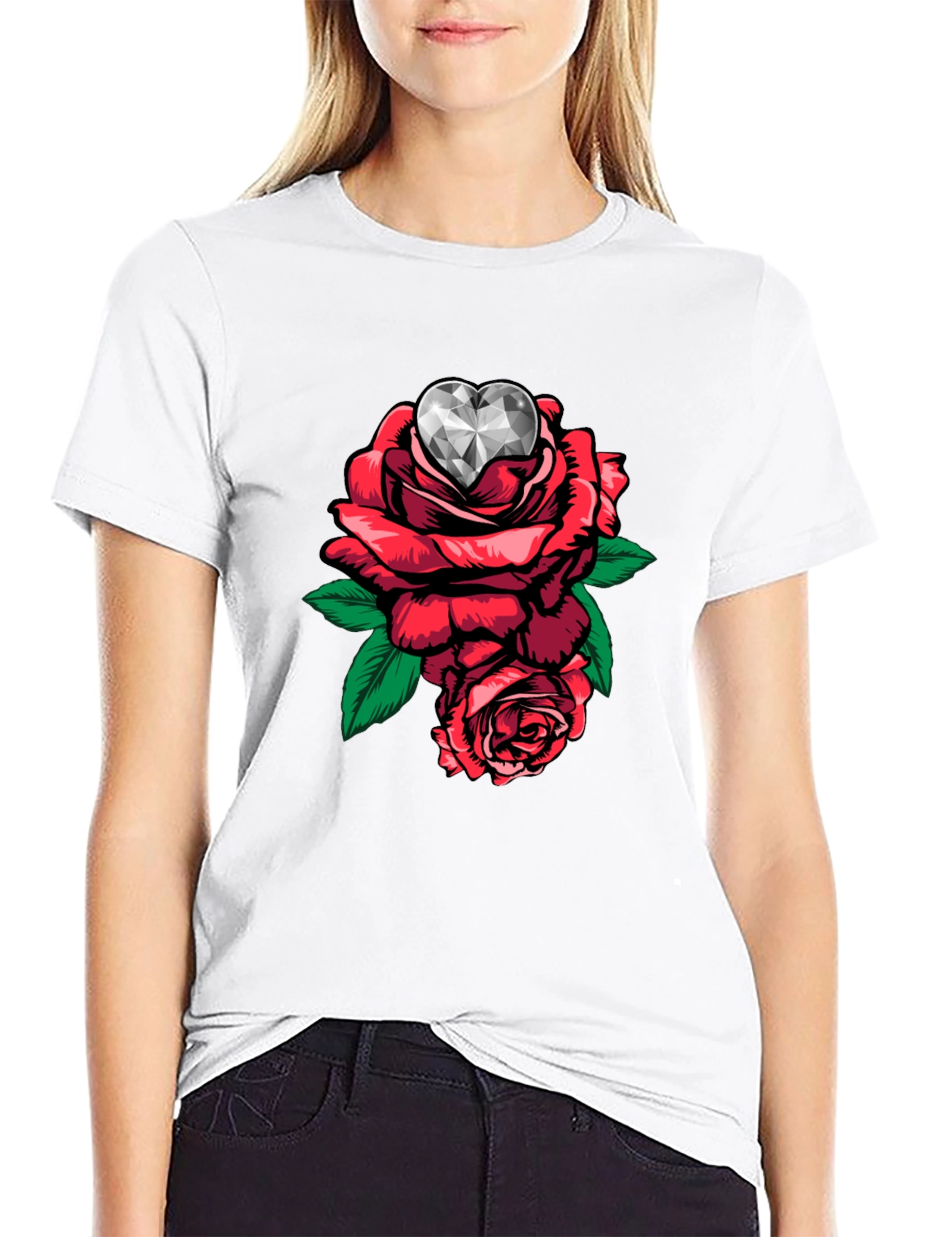 Rose Diamond Heart Graphic T-Shirt