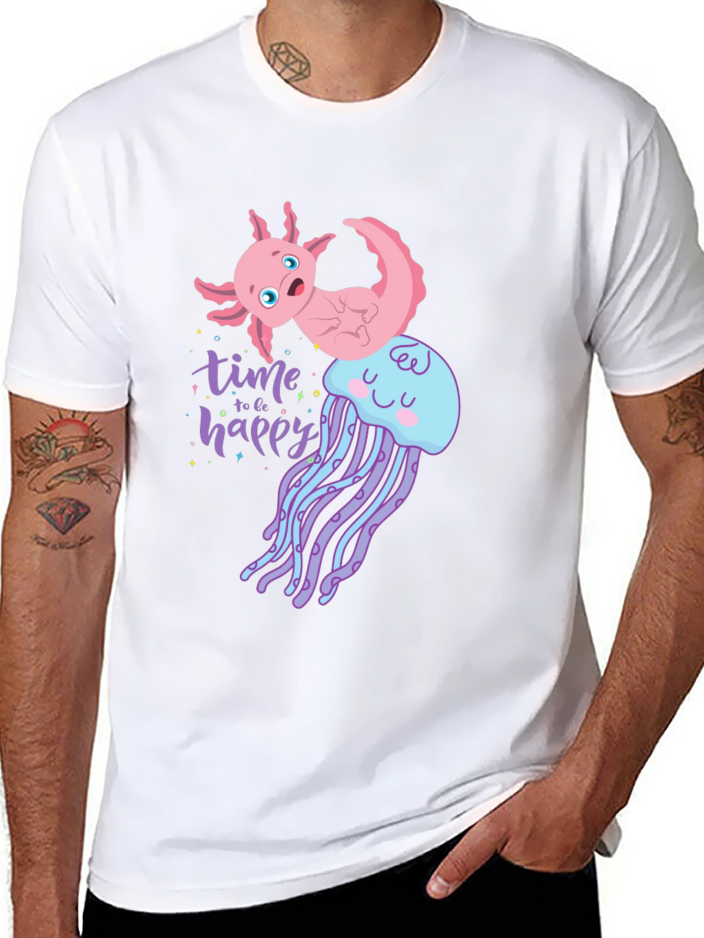 Axolotl Jellyfish Time to be Happy Black Tee