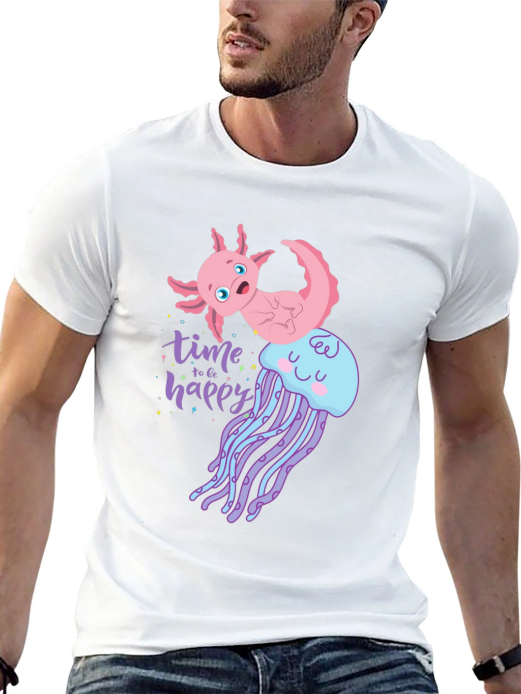 Axolotl Jellyfish Time to be Happy Black Tee