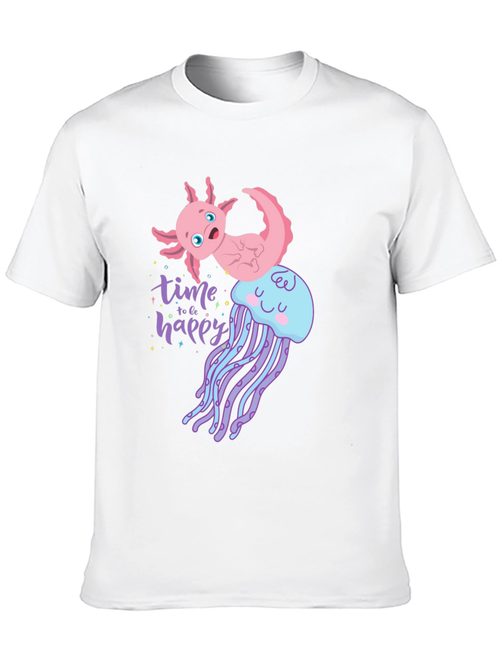 Axolotl Jellyfish Time to be Happy Black Tee
