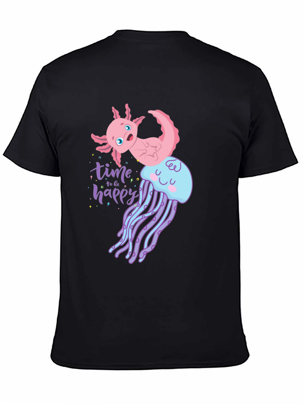 Axolotl Jellyfish Time to be Happy Black Tee