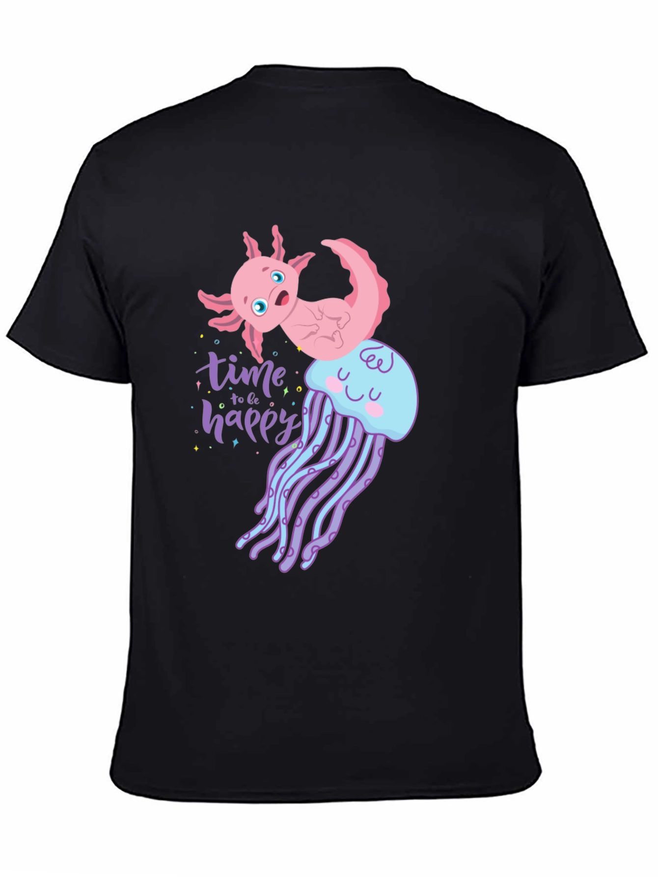 Axolotl Jellyfish Time to be Happy Black Tee
