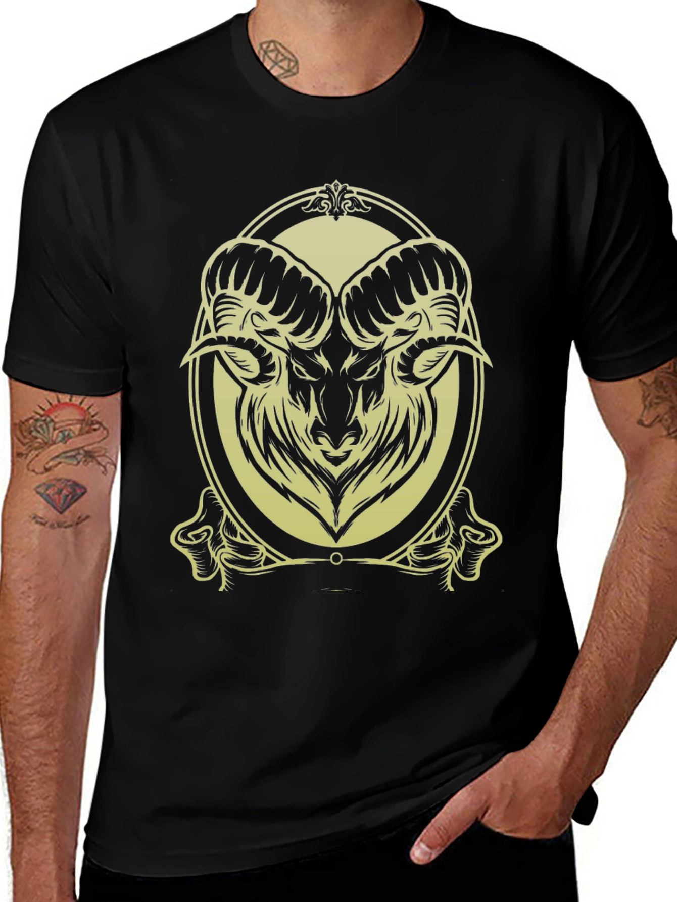 Ram Graphic Tee - Black Cotton Blend - Stylish & Unique Design